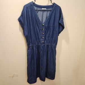 M.P.H Collection Women's Short Sleeves 100% cotton  denim Dress size L